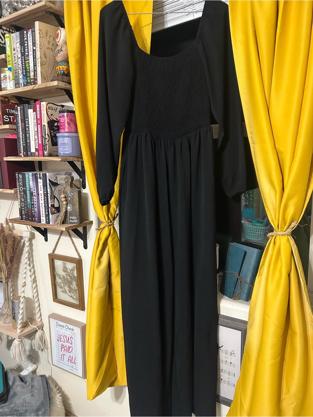 Black Long Sleeve Smocked romper - Women
